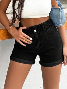 EURMUSE Quần short chi tiết 100% Cotton cứng cáp, có dây thun - màu đen - Xem 6