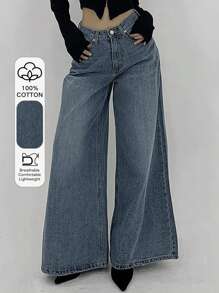 DAZY Washed Loose Wide Leg High Hem Jeans, All Season