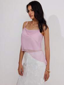 Roylia Fashionable Sexy Asymmetrical Hem Satin Camisole For Women - Pink - View 3