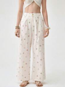 Florisole Women's High-Waisted Floral Print Wide Leg Pants, Spring/Summer Fall Cloth For Women - Apricot - View 4