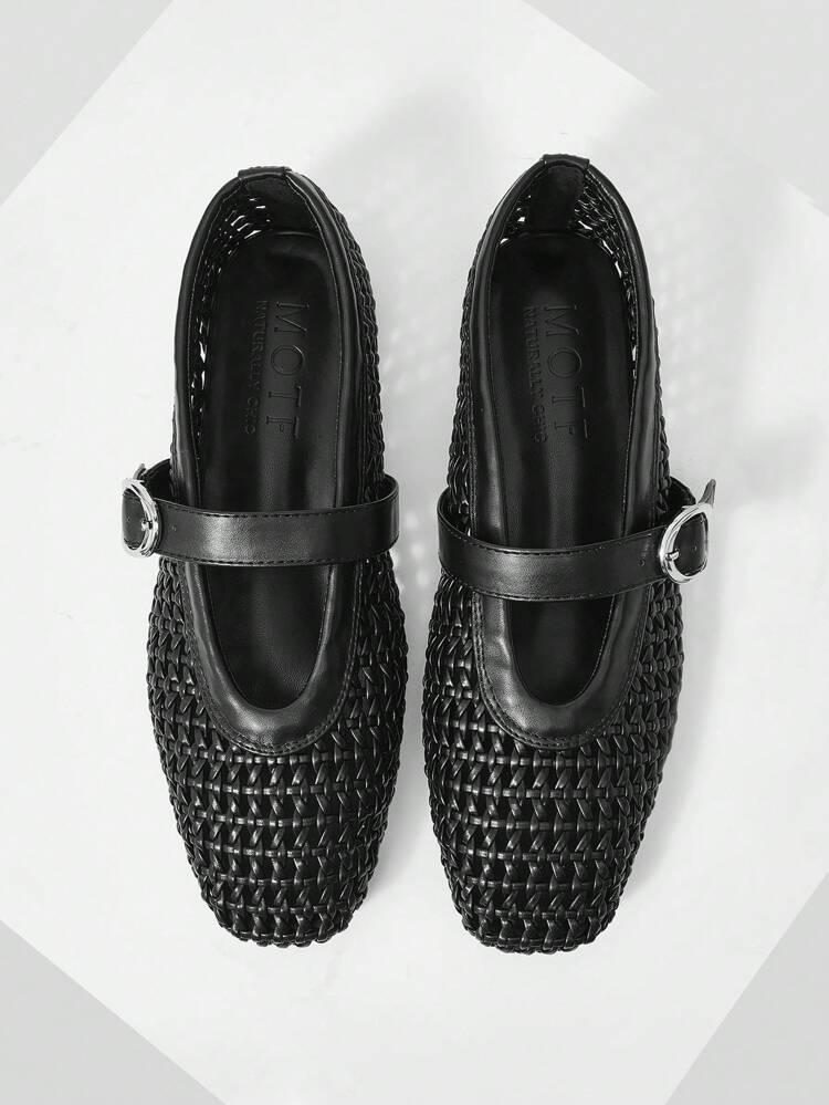 SQUARE TOE WOVEN BALLET FLATS MARY JANE SHOES FOR CHRISTMAS SPRING SHOES
