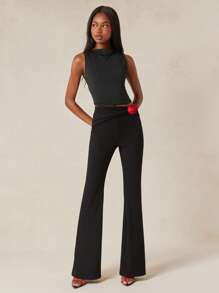 NYA SZN V腰缎玫瑰商务工作性感裤长裤派对早午餐优雅辣妹俱乐部外出性感演唱会全国巡演音乐节夏季 - 黑色 - 查看 5