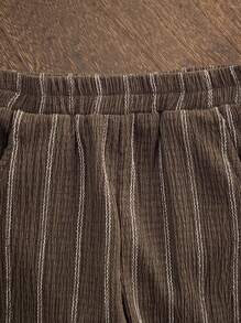 SHEIN Vintaside Kids 男婴条纹裤，百搭舒适，适合任何季节，可搭配任何款式的上衣 - 咖啡棕 - 查看 3