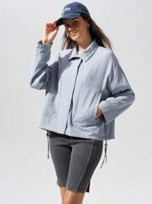 Fluxe Chaqueta de manga larga, unicolor, con bolsillo delantero y abotonada, casual y versátil