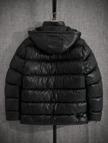 EURMUSE Manteau d'hiver pour hommes en tissu brillant de haute qualité, à capuche et coupe ajustée - Noir - Voir 2