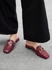 CUCCOO BIZCHIC Sepatu Flat Slip-On Modis Wanita dengan Dekorasi Rantai Logam untuk Natal dan Musim Semi - Burgundy - View 4