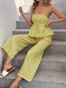 SHEIN LUNE Set estivo da 2 pezzi composto da canottiera con fiorellini carini di colore giallo e pantaloni lunghi a vita elastica