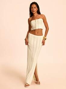 SHEIN BAE Sexy Hollow-Out Cropped Tank Top & High Waist Bodycon Mini Skirt 2 Pieces Set