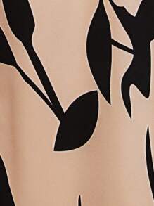 SHEIN PETITE 女式黑色针织紧身上衣和碎花阔腿裤两件套，春夏 - 彩色 - 查看 4