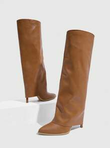 CUCCOO SZL Cuccoo 尖头过膝长靴，纤细细跟过膝长靴，性感淑女骑士风格 - 杏色 - 查看 5