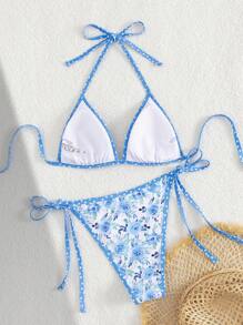 Swim Mod 2件套随机印花三角带设计女式比基尼泳装