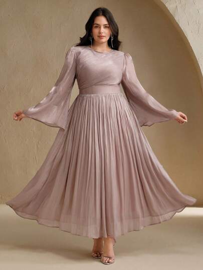 Anewsta Plus Size Women Long Sleeve Dress, Elegant Casual Style For Work, Spring & Autumn