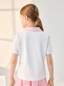 JNSQ 青少年女孩返校户外运动衬衫，青少年女孩撞色领子拼接户外运动 T 恤