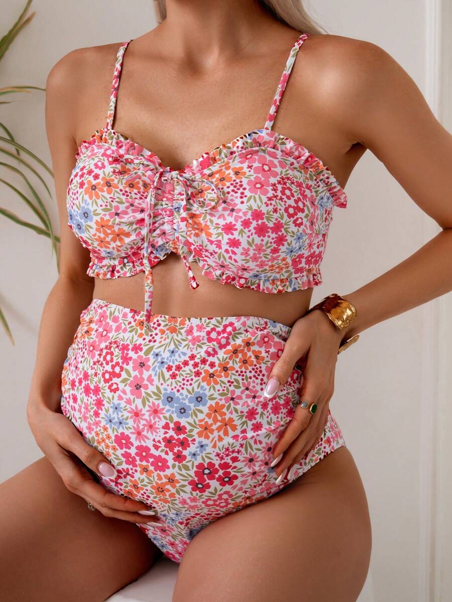 SHEIN 2pcs Summer Beach Casual Holiday Ditsy Floral Bikini Set - Multicolor - View 1