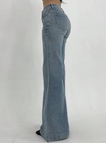 DAZY 女士低腰喇叭牛仔裤，休闲性感纯色简约风格牛仔裤 - 淺色水洗藍 - 查看 5