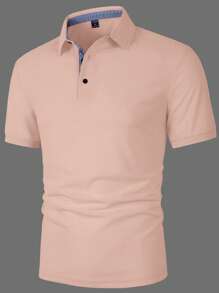 Manfinity Mode Camisa Polo de Manga Curta, Simples, de Cor Sólida, para Homens