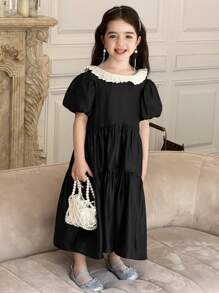 DAZY Vestido casual de longitud media estilo coreano para fiesta de cumpleaños de niña, conjunto de ropa de verano para niñas