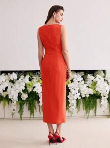 MOTF Soiréza 纯色腰部开衩连衣裙 - 橘色 - 查看 3