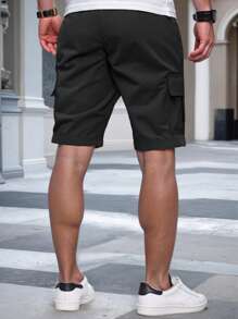 Manfinity Homme Pantalones cortos cargo casuales de hombre con cintura elástica, cordón y bolsillos - Negro - Ver 2