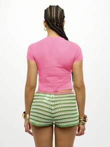 SUMWON WOMEN Island Girl 热带芙蓉花婴儿短款 T 恤夏季海滩夏威夷派对节日装 - 粉色 - 查看 2