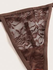 SHEIN 女士蕾丝纯色无袖圆领性感睡衣 - 棕色 - 查看 4