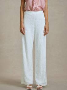 Briarwyn 女士纯色休闲裤夏季海滩七月四日机场阔腿裤 - 米色 - 查看 3