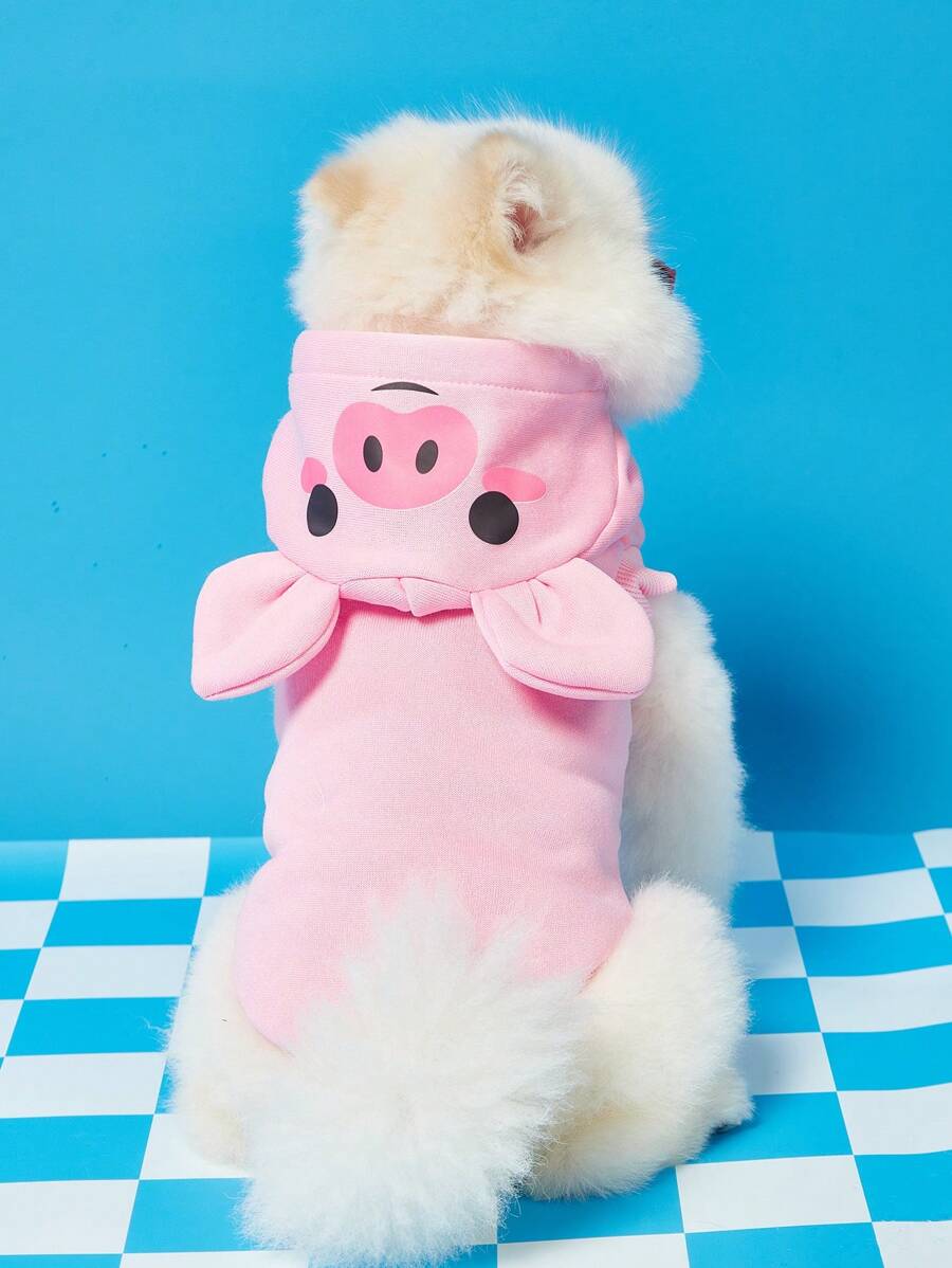 PETSIN 1 件套猫狗无袖连帽衫，可爱粉色小猪卡通 3D 角色扮演服装宠物运动衫 - 彩色 - 查看 1