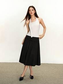 Rina Fox Áo ba lỗ dệt kim thắt nơ ruy băng màu trơn tối giản dành cho nữ - trắng - Xem 1