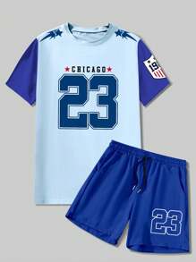 Manfinity Homme Plus Size Men's Summer Letter Print Round Neck Jersey T-Shirt And Shorts Casual Outfit Set - Multicolor - View 2