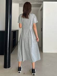 DAZY Letter Graphic Print Ruched Neck Midi Dress For Women Sundress,Casual Women Dresses - Grey - View 2