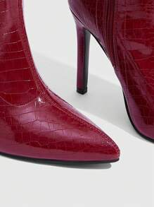 CUCCOO SZL 尖头细高跟过膝长靴，时尚性感派对俱乐部装，酒红色弹力修身过膝长靴 - 酒紅色 - 查看 10