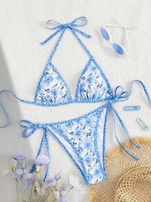 Swim Mod 2件套随机印花三角带设计女式比基尼泳装