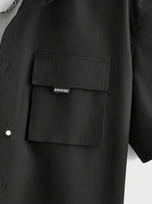 EASEVO Men's Plus Size Solid Color Plain Woven Casual Nice Button Short Sleeve Shirt, For Going Out - Black - View 7