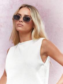 MISSGUIDED Sleeveless Knit Pullover Vest Classic Lightweight Sweater Modern Minimalist Design High Neck Fitted Tank Style Winter Layering Essential - White - View 3