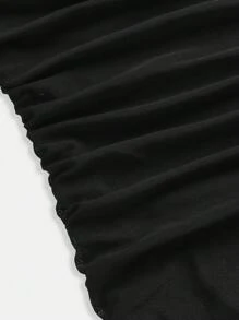 SHEIN Girlism 少女黑色网眼针织弹力贴身迷你吊带裙，露背无袖派对俱乐部装，春夏季 - 黑色 - 查看 4