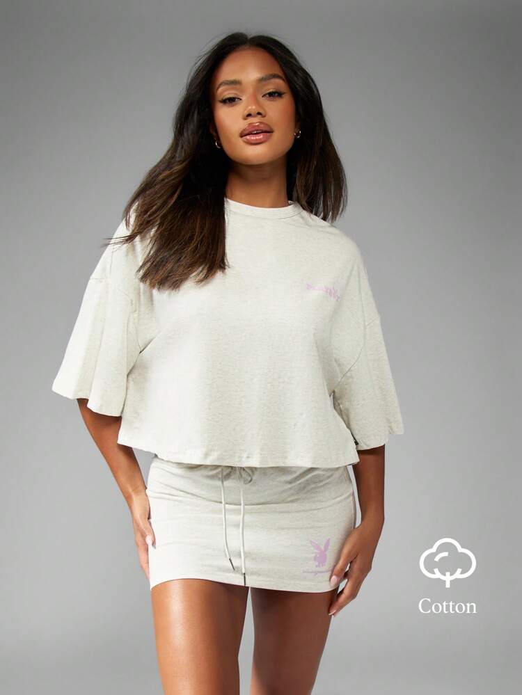 Missguided x Playboy Oversized Cropped Athletic T-Shirt Loungewear Casual Relaxed Fit Spring Summer Workout Weekend Comfort Athleisure Wear