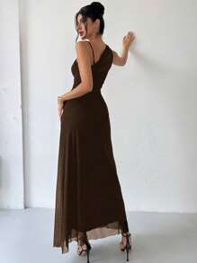 Firerie Women's Elegant Minimalist Chic Fashion Versatile Everyday Wear Music Festival Vacation Mesh Sheer Asymmetrical Ruched Black Bodycon Dress