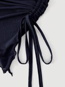 SHEIN MOD 海军蓝可爱系带女式 T 恤，休闲外套上衣 - 藏蓝色 - 查看 4