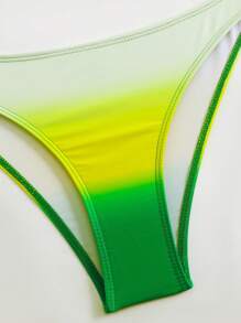 Swim SXY 女士三件套夏季沙滩套装：渐变印花随机细肩带三角比基尼 + 沙滩裙 - 綠色 - 查看 6