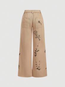 SHEIN MOD Damen Buchstaben- und Blumen-Stickerei Lässig Weite Jeans - Blau - Übersicht 5