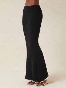 NYA SZN Classy Two Tone Fitted Sexy Modest Casual Formal Prom Wedding Guest Vacation Mermaid Maxi Skirt - Black - View 5