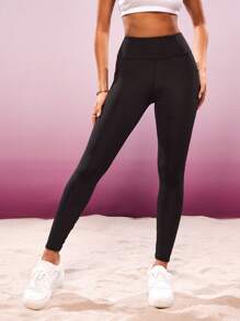 SHEIN Sports 女式高腰几何网眼拼接紧身裤 - 黑色 - 查看 5