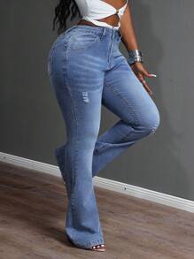 Slaydiva Jeans con campana bordados y decorados con rhinestones para mujer - Lavado ligero - Ver 5