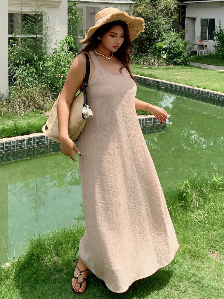 Dazy Plus Solid Color Loose Vacation Style Spaghetti Strap Long Dress