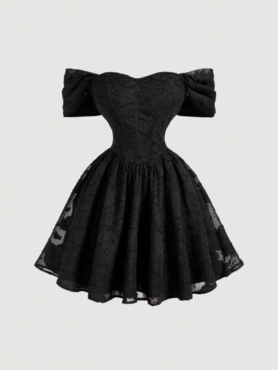 SHEIN MOD Women's White Off Shoulder Romantic Dress, For Dates, Valentine's Day, Vacation, Lack Formal Evening Gown, Black Formal Dress Curve, Frenchy Vacay Dress, Terrace Chill, Glamour Dress, Tea Chat Elegance Dress, Date Night Outfit Curve, Dinner Outfit For Women, Corset Dress, Women's Party Dress, Birthday Dress, Wedding Guest Dress