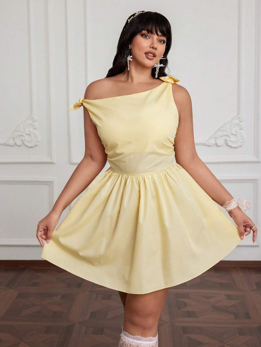 Flirla 大码女式褶饰前系带无袖纯色连衣裙、女式夏装、女式夏装、女式黄色连衣裙、女式毕业礼服、可爱女式连衣裙、女式派对礼服、女式鸡尾酒会礼服、女式生日礼服、女式鸡尾酒会礼服、春季连衣裙、女式复活节礼服、浪漫连衣裙 - 黃色 - 查看 1
