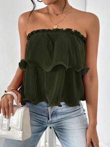 Firerie 女式夏季度假风格简约纯色荷叶边装饰抹胸上衣