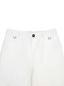 Manfinity Mode 男士纯色口袋休闲正装商务裤白色裤子男士修身裤子男士白色正装裤白色修身裤 - 白色 - 查看 4