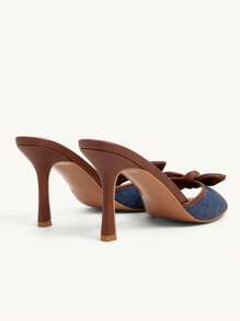 CUCCOO CHICEST Sandali con tacco a spillo e punta tonda con fiocco, eleganti e alla moda, con blocchi di colore in finta pelle e tessuto, slip-on con tacco alto per l'estate, per il tè, appuntamenti, vacanze, nei colori marrone e blu