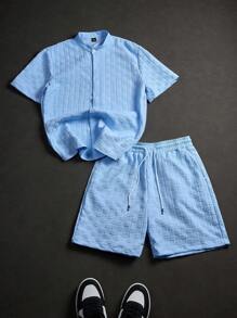 Manfinity Hypemode 男士纯色单排扣短袖衬衫和短裤套装